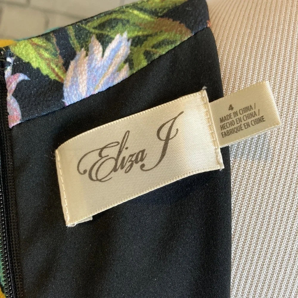 ELIZA J NWOT Floral Color Block MIDI Dress Long Bell Sleeves Sz 4 Dark Romantic - Picture 10 of 16